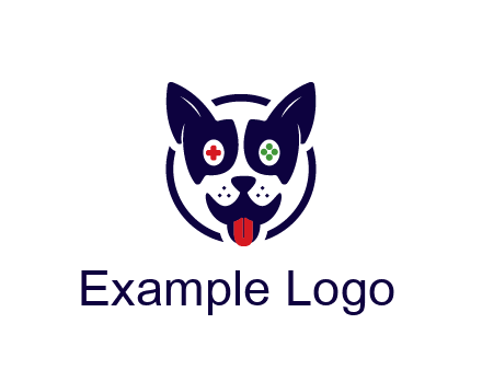 dog logo with gaming controls in eyes