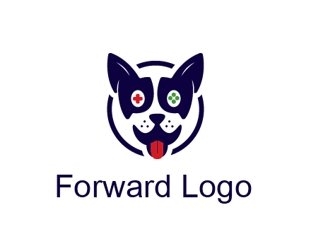 dog logo with gaming controls in eyes