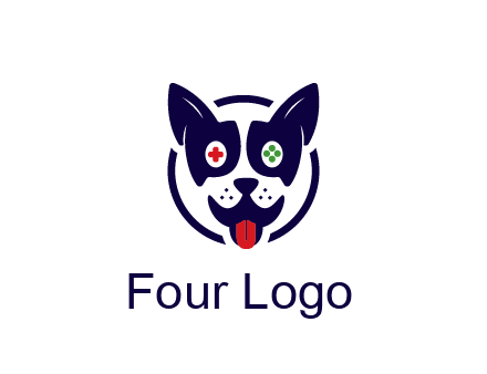 dog logo with gaming controls in eyes
