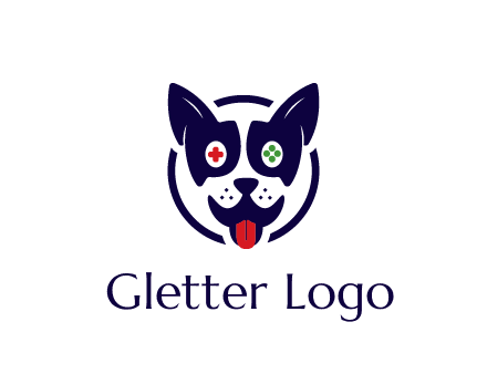 dog logo with gaming controls in eyes