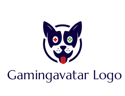 dog logo with gaming controls in eyes