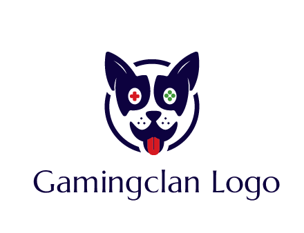 dog logo with gaming controls in eyes