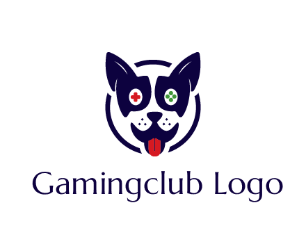 dog logo with gaming controls in eyes