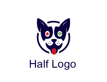 dog logo with gaming controls in eyes