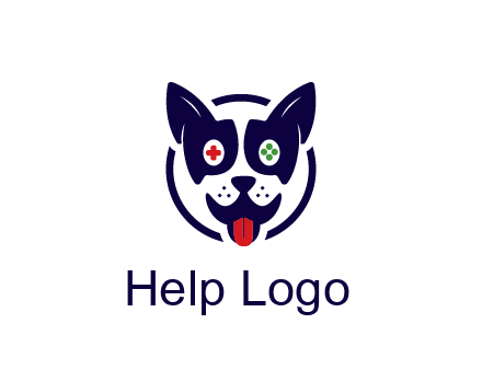 dog logo with gaming controls in eyes