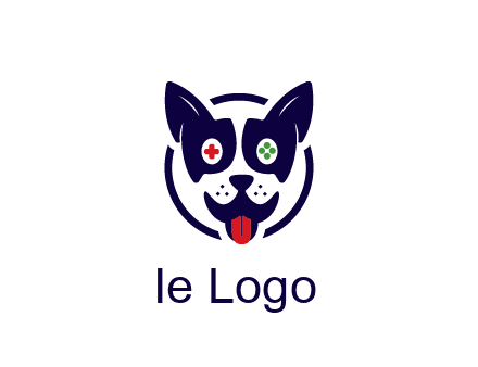 dog logo with gaming controls in eyes