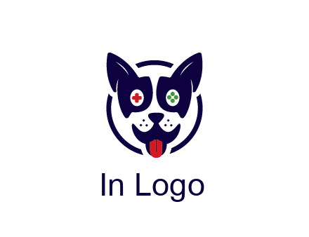 dog logo with gaming controls in eyes