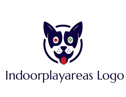 dog logo with gaming controls in eyes