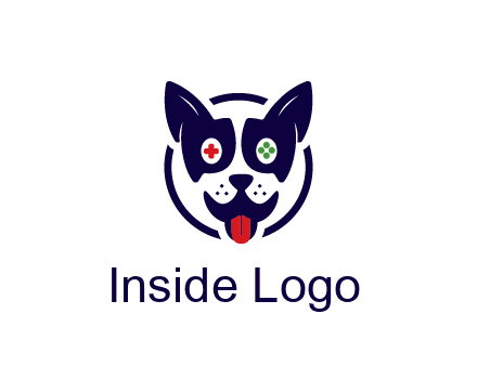 dog logo with gaming controls in eyes