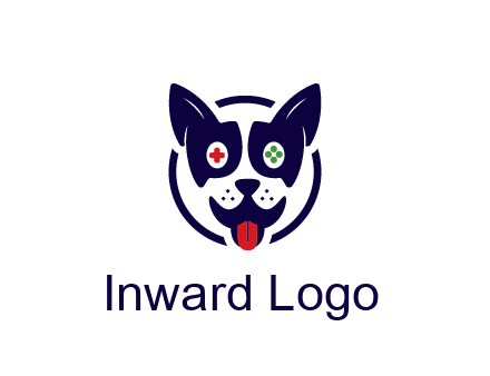 dog logo with gaming controls in eyes