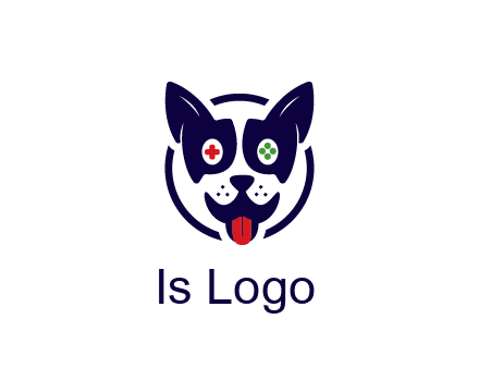 dog logo with gaming controls in eyes