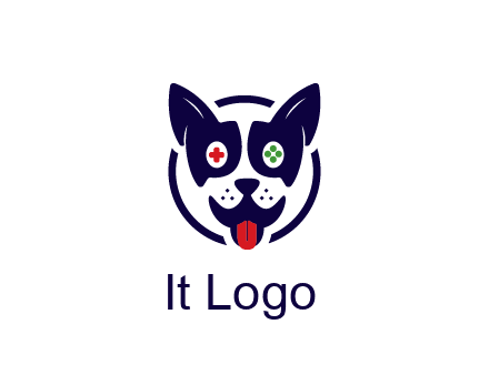 dog logo with gaming controls in eyes