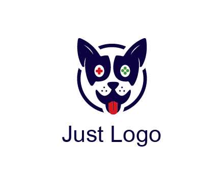 dog logo with gaming controls in eyes
