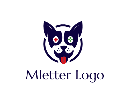 dog logo with gaming controls in eyes