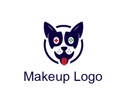 dog logo with gaming controls in eyes