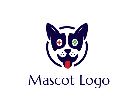dog logo with gaming controls in eyes