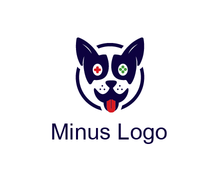 dog logo with gaming controls in eyes