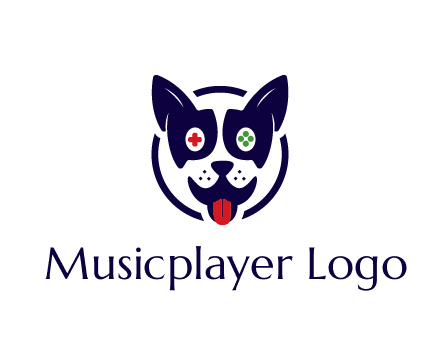 dog logo with gaming controls in eyes