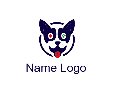dog logo with gaming controls in eyes