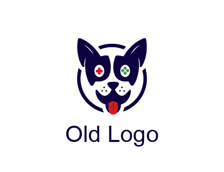 dog logo with gaming controls in eyes