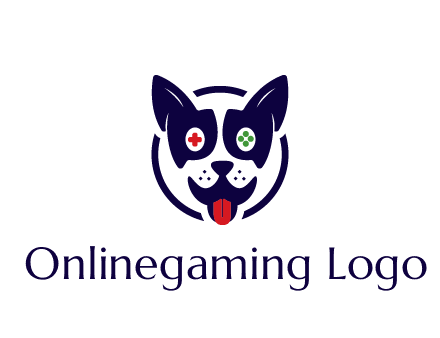 dog logo with gaming controls in eyes