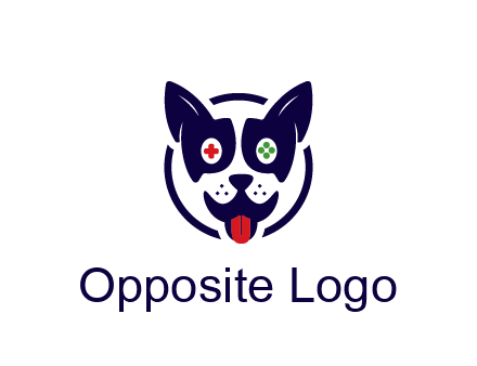 dog logo with gaming controls in eyes