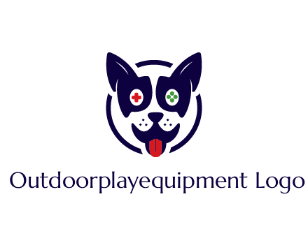 dog logo with gaming controls in eyes