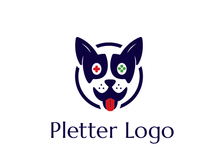 dog logo with gaming controls in eyes