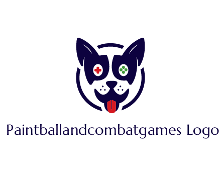 dog logo with gaming controls in eyes