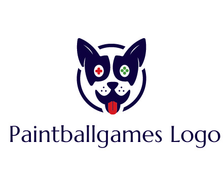 dog logo with gaming controls in eyes