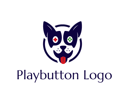 dog logo with gaming controls in eyes
