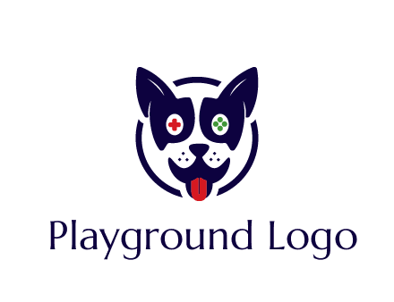 dog logo with gaming controls in eyes