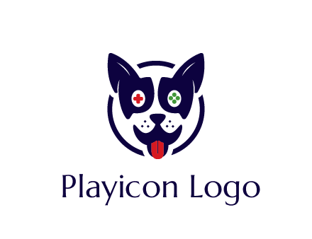dog logo with gaming controls in eyes