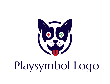 dog logo with gaming controls in eyes