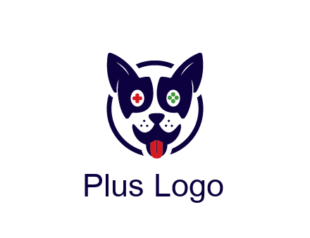 dog logo with gaming controls in eyes