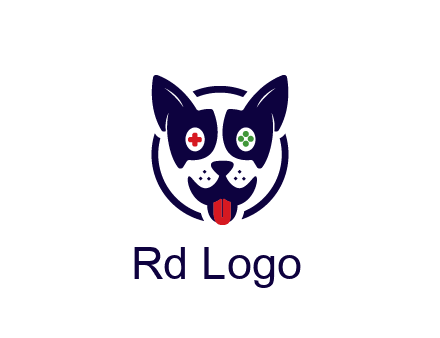 dog logo with gaming controls in eyes