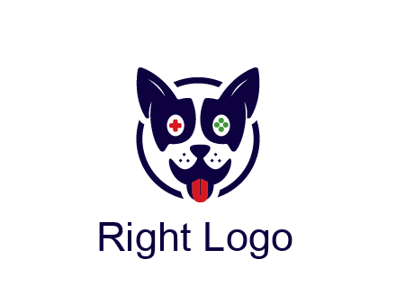 dog logo with gaming controls in eyes