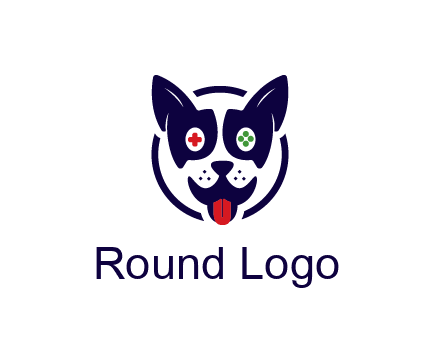 dog logo with gaming controls in eyes