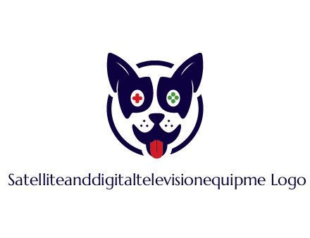 dog logo with gaming controls in eyes