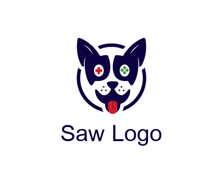 dog logo with gaming controls in eyes