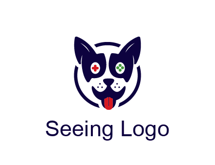 dog logo with gaming controls in eyes