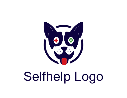 dog logo with gaming controls in eyes