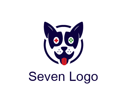 dog logo with gaming controls in eyes