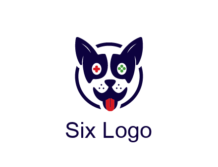 dog logo with gaming controls in eyes