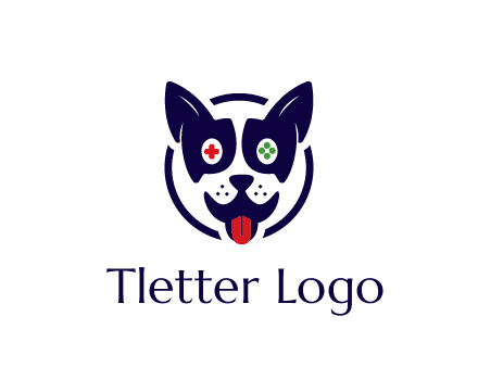 dog logo with gaming controls in eyes