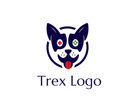 dog logo with gaming controls in eyes