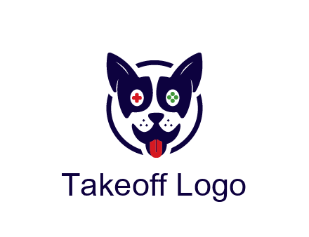 dog logo with gaming controls in eyes