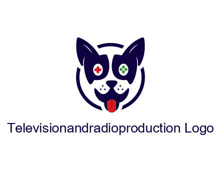 dog logo with gaming controls in eyes