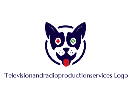 dog logo with gaming controls in eyes