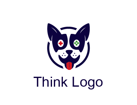 dog logo with gaming controls in eyes
